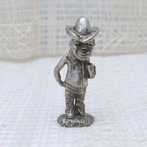 Vintage Pewter Cowboy with Beer Gut Figurine, Miniature Cowboy Holding Beer